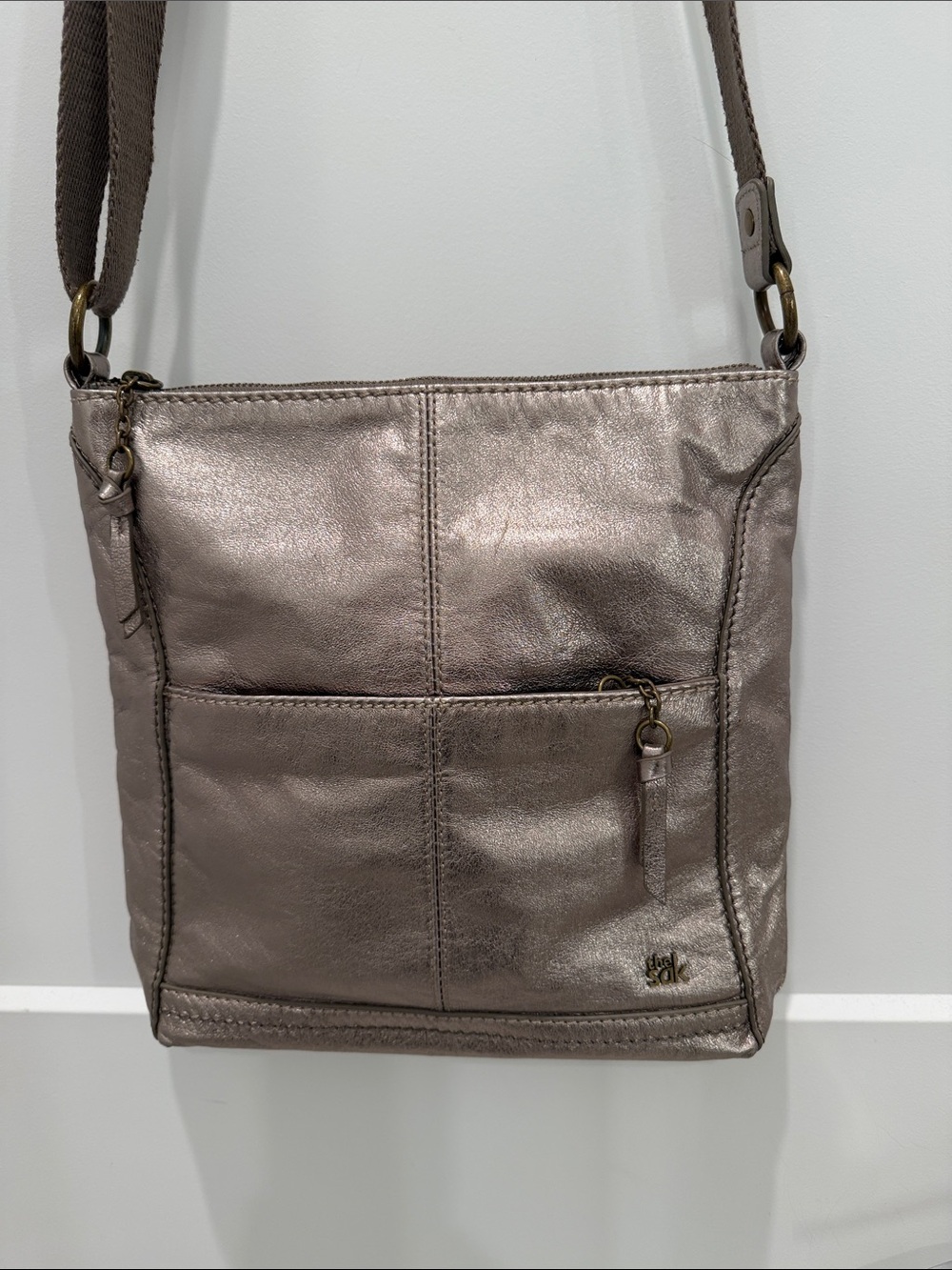 The Sak Metallic Pewter-Gold Crossbody Bag - Shimmery Taupe